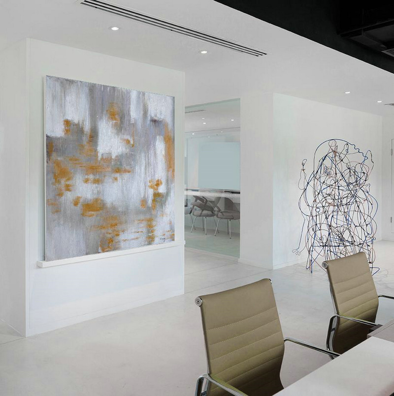 Extra Large Acrylic Painting On Canvas,Large Abstract Landscape Oil Painting On Canvas,Hand-Painted Canvas Art,Glod,White,Grey.etc